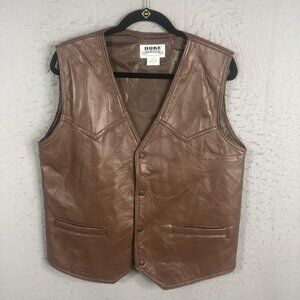 Vintage Duke Haband Leather Vest Mens Medium Western Patchwork Snap Pockets 90s